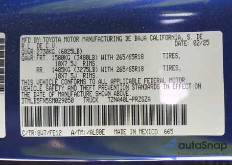 2025 Toyota Tacoma Double Cab/Sr5/Trd Sport from USA, damaged, VIN 3TMLB5FN5SM029050
